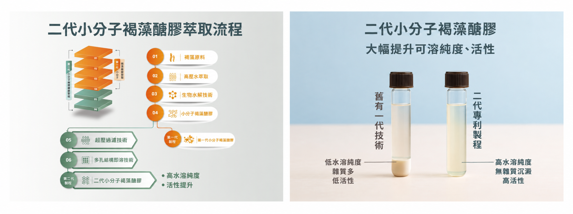 二代褐藻醣膠製程與純度比較